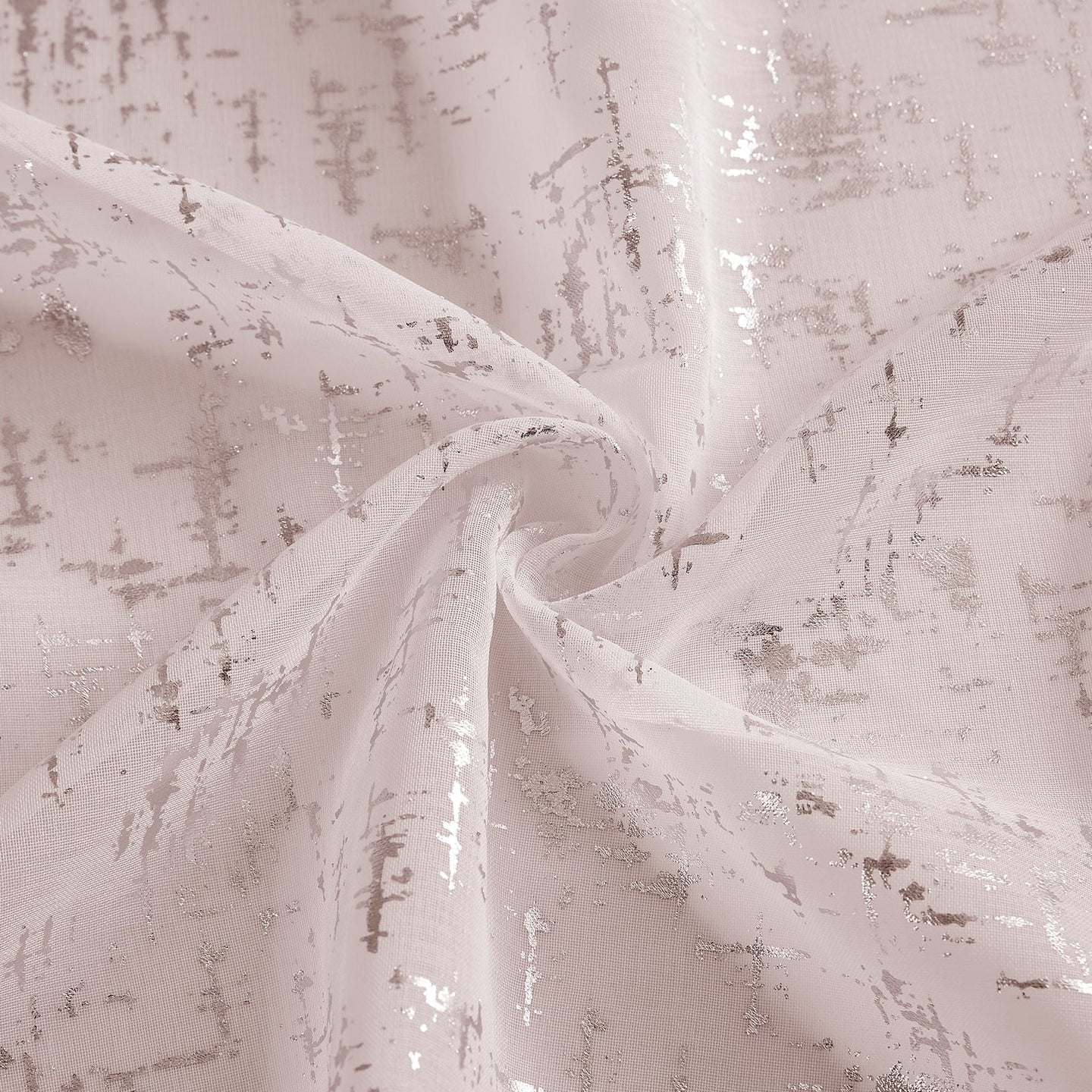 Dainty Home Premium Linen Textured Blush Shower Curtain Set with 12 Hooks, Silver Metallic Abstract Printed Fabric Bathroom Curtain