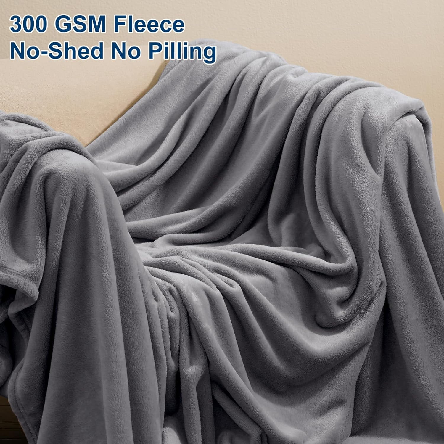 PHF Fleece Queen Blanket, Fuzzy Soft Lightweight Blankets for Bed, Sofa, Suitable for All Season, Grey, 90x90 inches