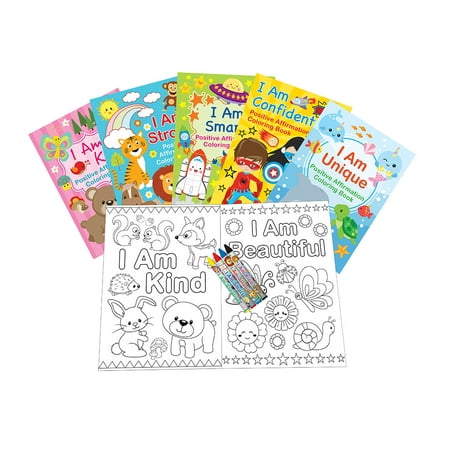 Positive Affirmation Coloring Book with Crayons Party Favors Set of 12