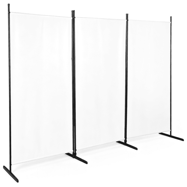 3-Fold 6FT Foldable Screen, 160g Plastic Feet Polyester Fabric Carbon Steel Frame Room Divider, Off-White