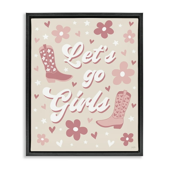 Stupell Industries Groovy Let's Go Girls Entertainment Painting Black Floater Framed Canvas Art Print Wall Art, 17 x 21