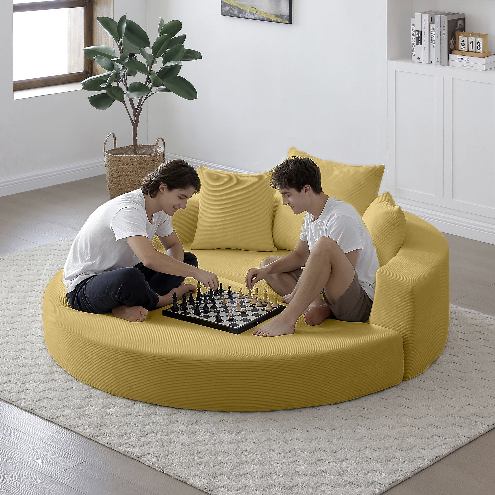 Leumius 2 in 1 Convertible Sofa Bed,Oversized Corduroy Upholstered Boneless Couch,Loveseat Sleeper with Pull Out Bed for Living Room Bedroom Lounge,No Assembly Required,Yellow