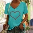 thumbnail image 2 of Summer Saving Wycnly Cute Tops for Women Heart Print V-Neck Short Sleeve T shirts Summer Fashion Graphics Loose Fit Breathable Pullover Blouses Sky Blue M Clearance Clothes, 2 of 5