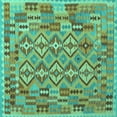 thumbnail image 1 of Ahgly Company Indoor Square Southwestern Turquoise Blue Country Area Rugs, 8' Square, 1 of 4