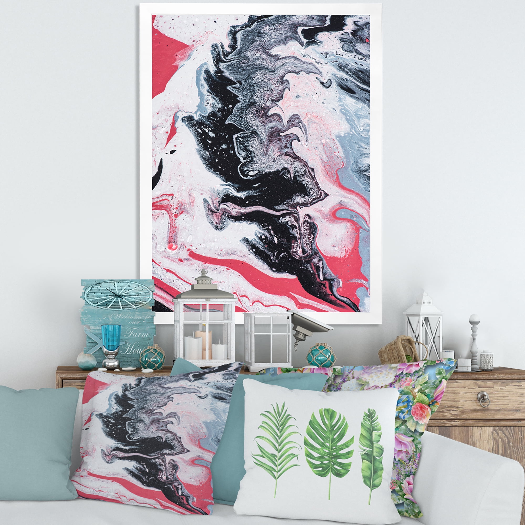 Designart 'Abstract Marble Composition In Gray and Pink I' Modern Framed Art Print