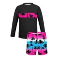 thumbnail image 4 of Bathing Suits for Teens Rash Guard Swimsuits Set for Boys Hawaiian Print Long Sleeve Swim Shirt with Swim Trunks Vacation Modest Two Piece Swim Set for 3-14Years, 4 of 7