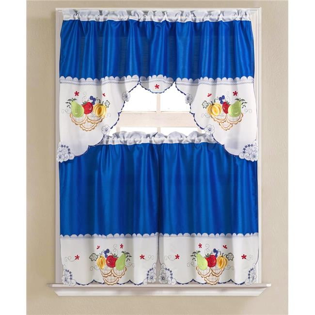 Rt Designers Collection Kcvf06780 Vintage Fruits Faux Silk Tier Swag Kitchen Curtain Set In Royal Blue Walmart Canada