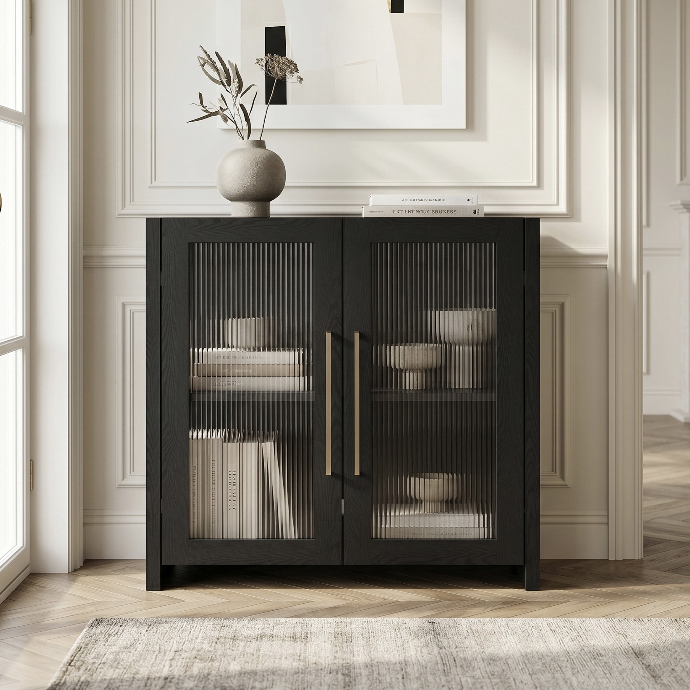 Evelyn&Zoe Modern/Contemporary 32" Wide Black Grain Accent Cabinet