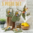 thumbnail image 3 of PREMIUS 5 Piece Printed Kitchen Linen Set, Olive Oil & Branch, 2 Cotton Towels, 2 Pot Holders, 1 Oven Mitt, 3 of 8