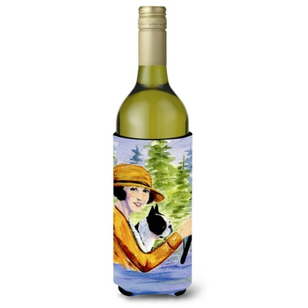 

Caroline s Treasures SS8534LITERK Woman driving with her Boston Terrier Wine Bottle Hugger Wine Bottle multicolor