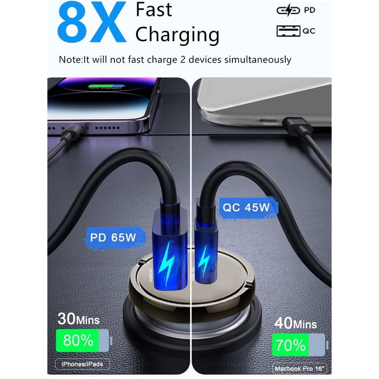 65w cigarette charger Car Charger, Cigarette Lighter USB Charger Total 110W [USB C 65W+USB A 45W]  PD&QC3.0 Fast Charge 12V USB Socket, Metal USB C Car Phone Charger Adapter