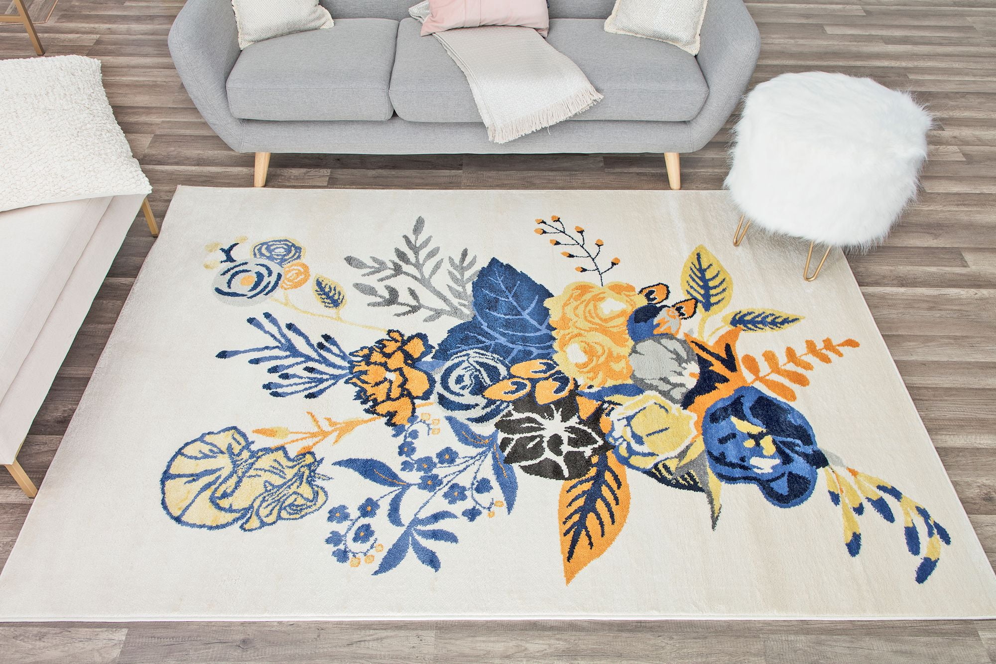 Rugs America Hanna VA25D Floral Charm Ivory Gold Floral Transitional Beige Area Rug, 9'x12'