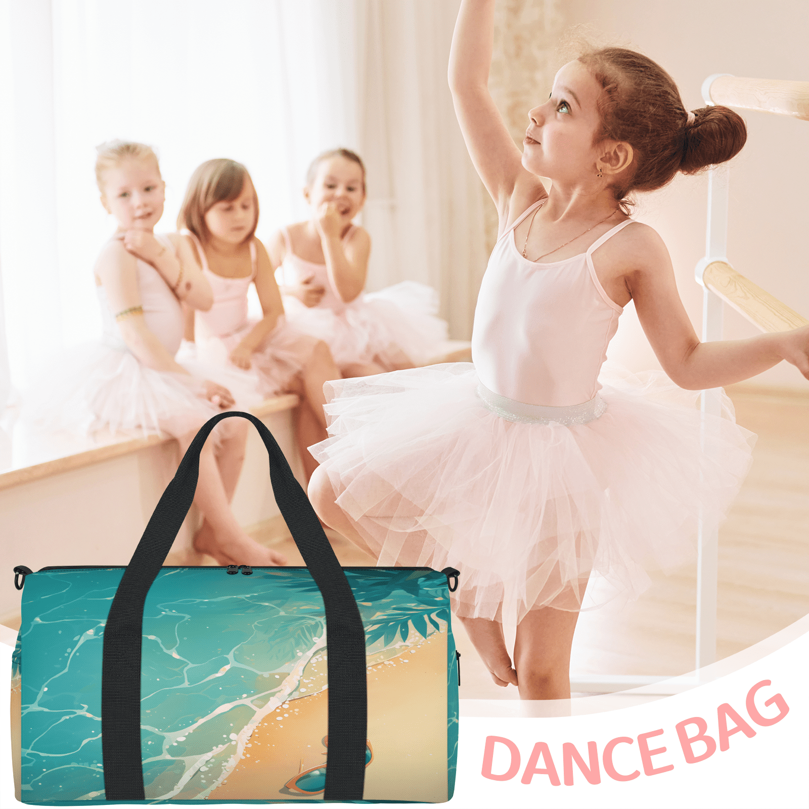 Herdesigns Ocean Gym Bag for Women, Duffle Bag for Travel Sport, Tropical Island Coastal Lightweight Waterproof Carry on Weekender Dance Yoga Workout Bags
