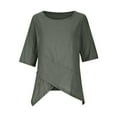 thumbnail image 3 of Army Green M WIZUTIZ Crop Tops for Women up to 50% Off Cotton Soft Tops Solid Loose Fit Retro Short Sleeve Shirts Cotton Linen Ladies Blouse Elegant Lightweight Tshirt Plus Size Trendy Round Neck T-s, 3 of 5