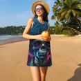 thumbnail image 3 of Fotbe Punk Style Blue Haired Skull Vestido de Verano sin Mangas para Mujer – Vestido Midi Línea A, Estilo Camiseta Floral, Vestido Playero Casual y Fluido, 3 of 7