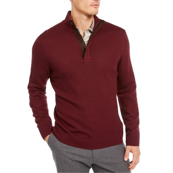 Tasso Elba Mens Sweater Velvet Medium Quarter-Zip Pullover Red[ S]