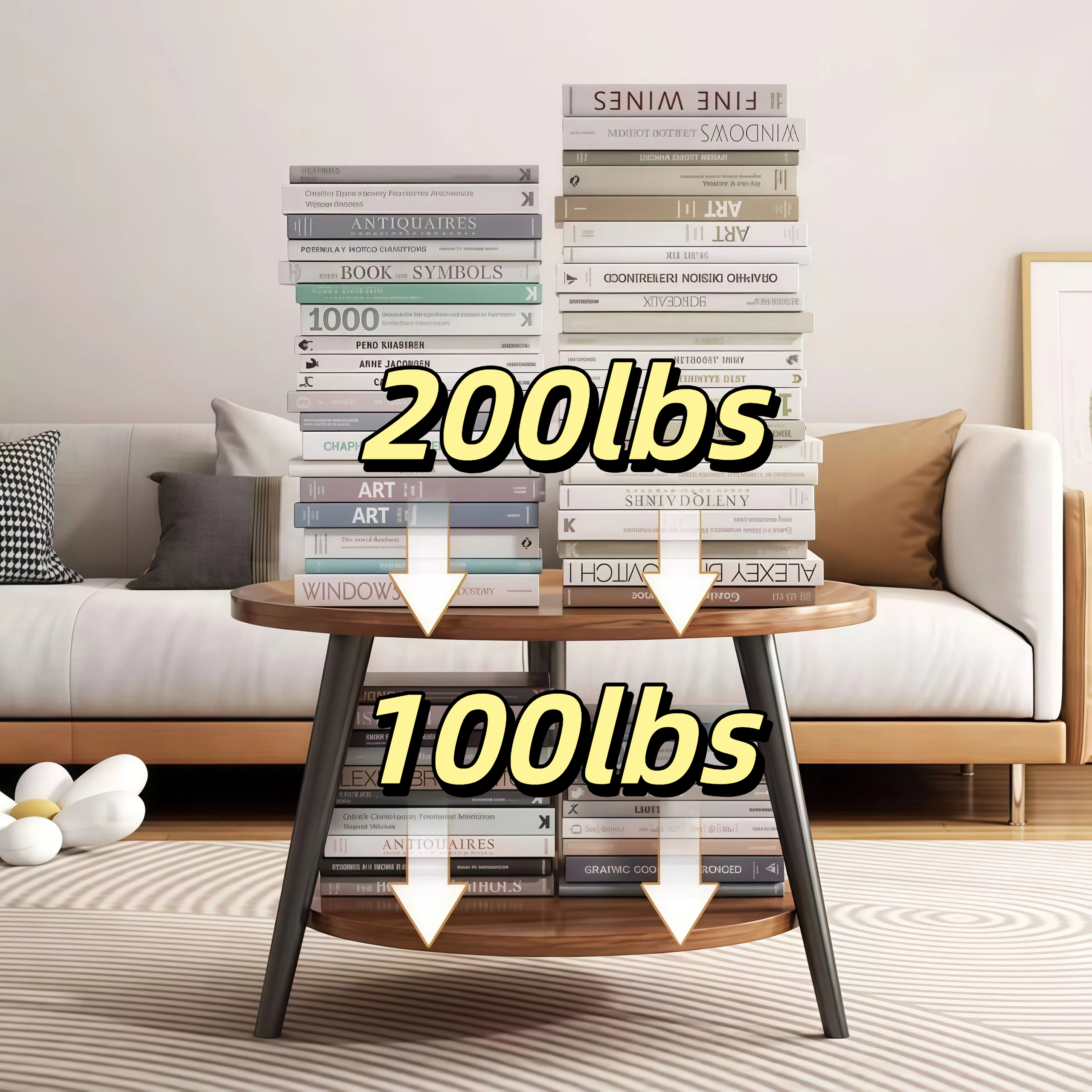 Keerffo Round End Side Table,2-Tier Mid Century Modern Coffee Sofa Table with Metal Frame Legs Nightstand for Home Bedroom and Living Room