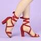 thumbnail image 2 of Women's Polka Dots Lace Up Chunky Heels Sandals Red US 10/UK 8/EU 42, 2 of 5