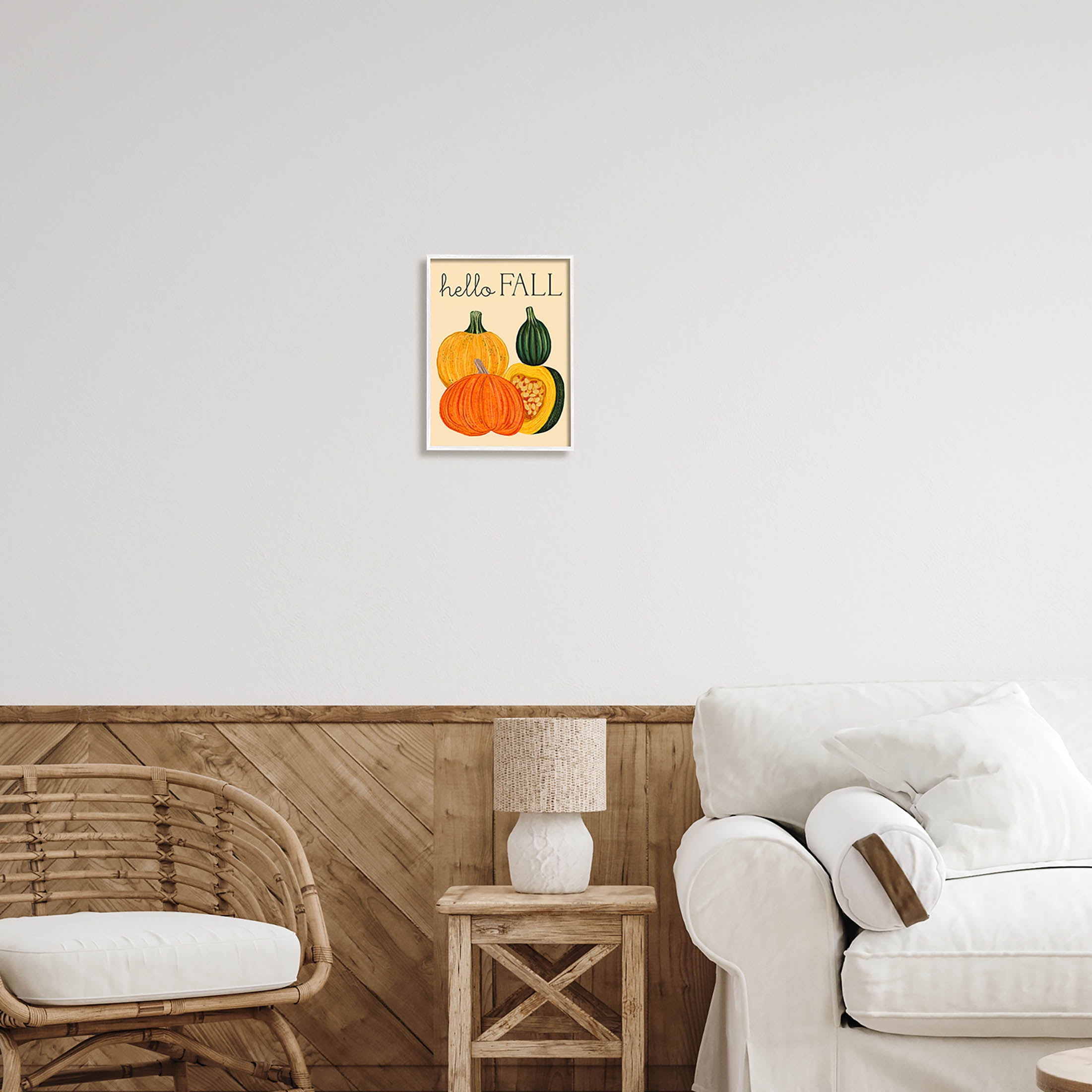 Stupell Industries Hello Fall Harvest Gourds Graphic Art White Framed Art Print Wall Art, Design by Ziwei Li