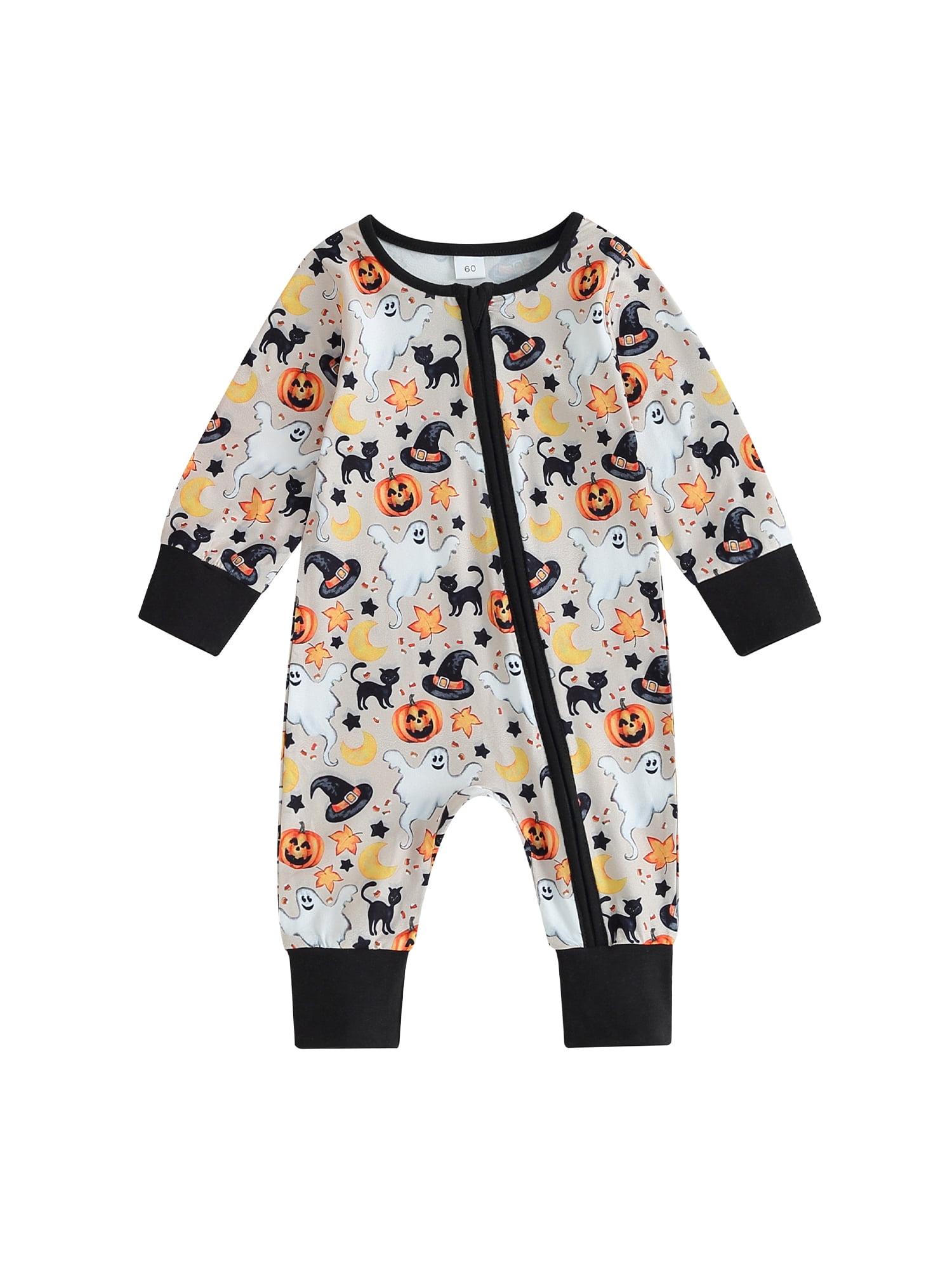 Claire & Charlie Baby Boys Knit Romper - Orange Stripes with Halloween Spider