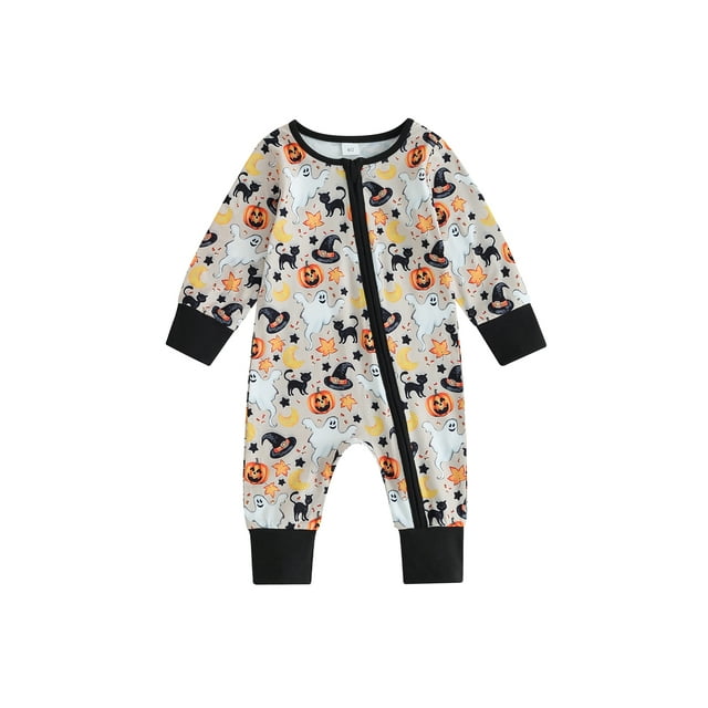 SUNSIOM Barboteuse d'Halloween pour Bébé Fille Manches Longues Col Rond Imprimé Dessin Animé/carreaux Tenue d'Automne