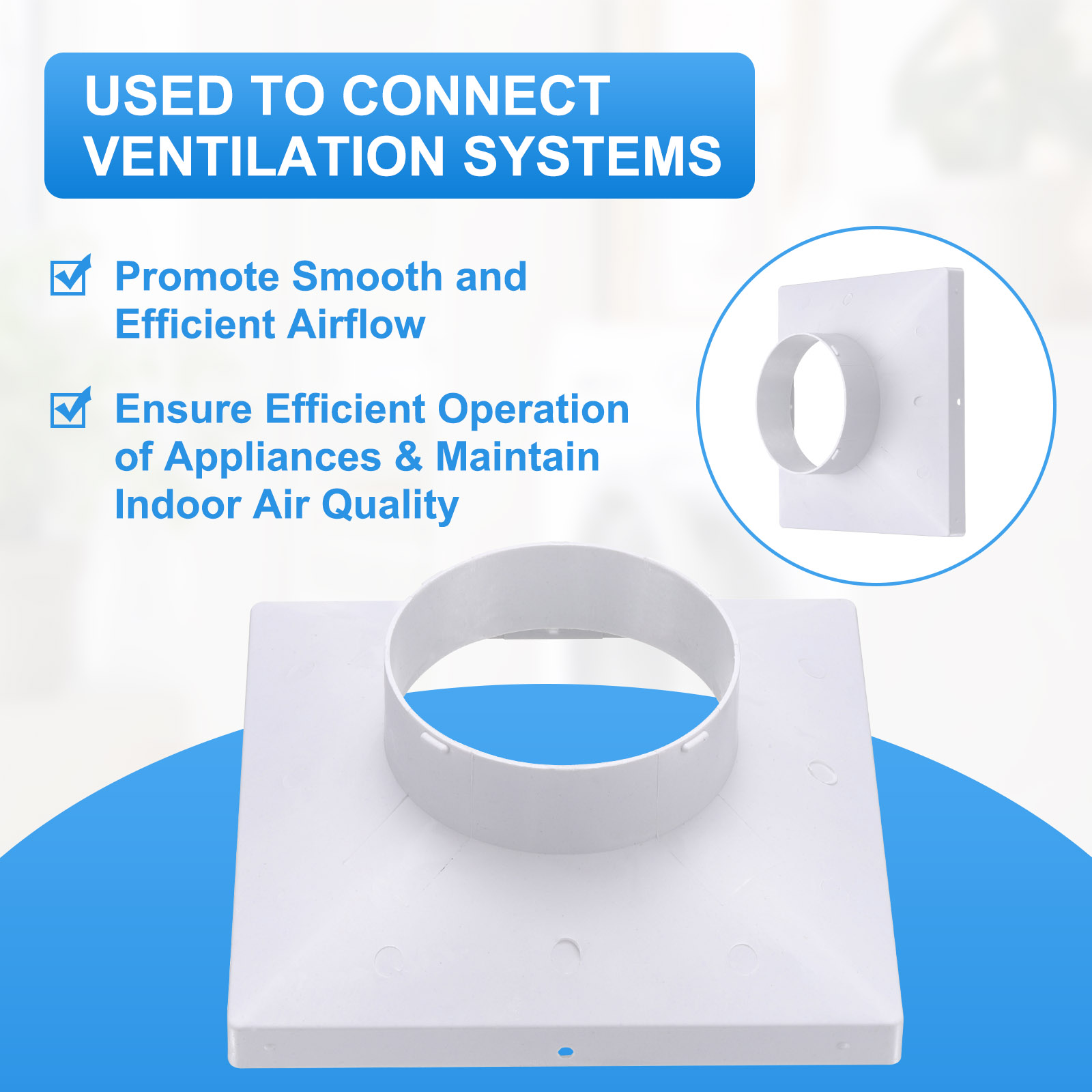 Uxcell 7" to 4" Duct Connector Flange, Plastic Square to Round Straight Dryer Vent Wall Plate for Air Heating Cooling Ventilation System HVAC Exhaust Fan, White