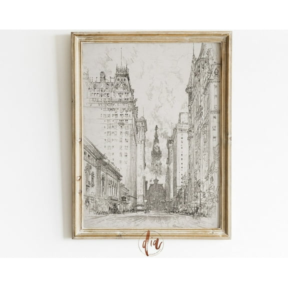 Vintage Cityscape Drawing, Antique Architecture Drawing, Neutral Aesthetic, Wall Gallery Print, European Decor Wall Art, Modern Wall Decor, 8x12 UNFRAMED