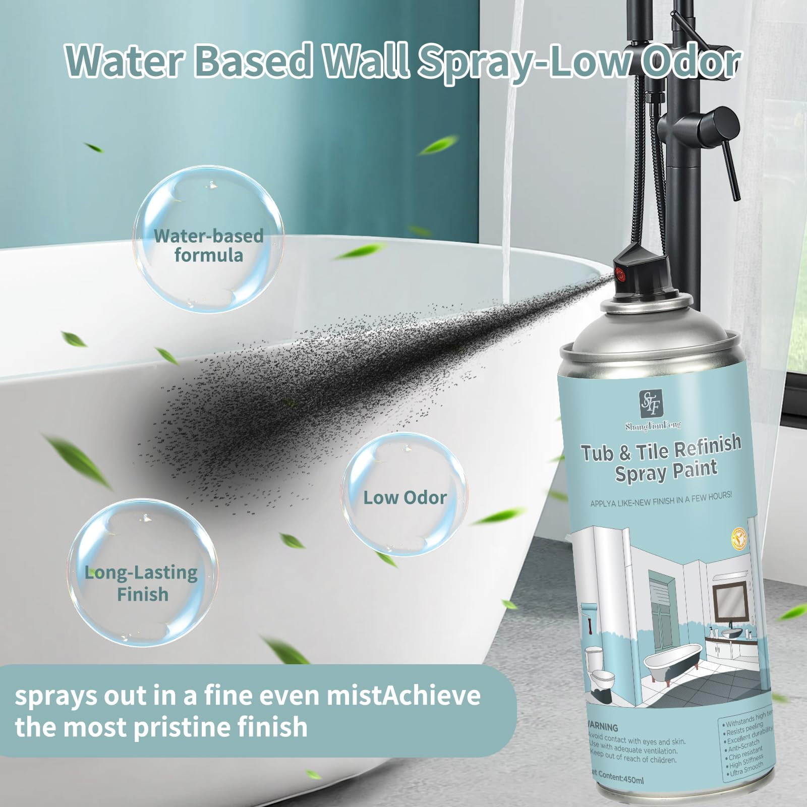 4 Pack Black Spray Tub and tile Paint,Bathroom Wallpaper,Bathtub and Tile Spray Ceramic Paint, Aerosol Bathtub and Tile Refinishing Kit, for Porcelain Fiberglass Ceramics, DIY Countertop Paint Kit,fo