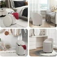 thumbnail image 5 of Round Storage Ottoman, Upholstered Velvet Vanity Stool with Lumbar Support, Swivel Rolling Wheels, Small Foot Stools Coffee Table Padded Seat for Makeup Room, Living Room, Bedroom Beige, 5 of 5