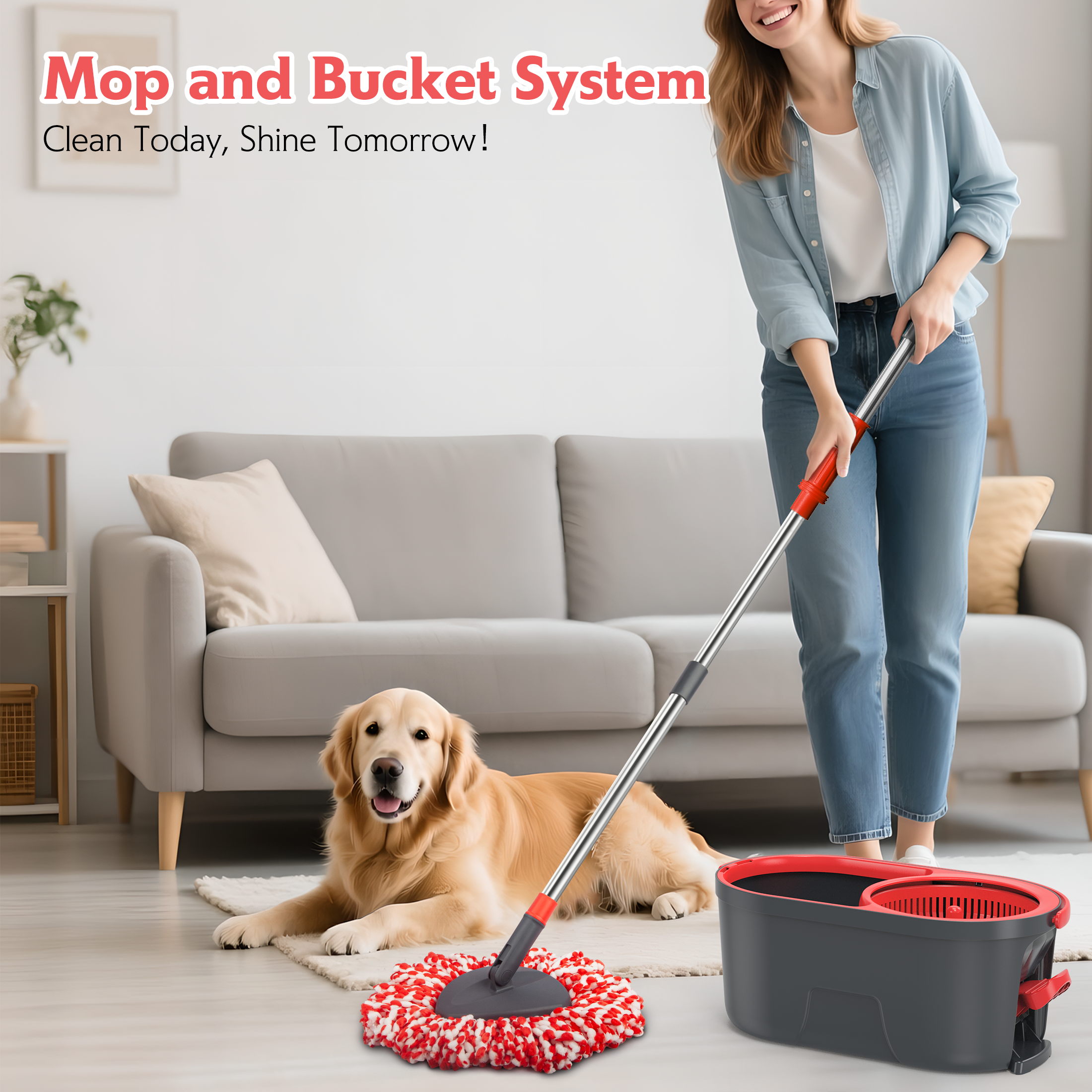 Sugarday Microfiber Spin Mop and Bucket with Foot Pedal Wringer photo 5