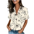 thumbnail image 1 of Blusas para las mujeres Moda casual impresa manga corta botón de bolsillo camiseta superior, suave de poliéster de verano, 1 of 7