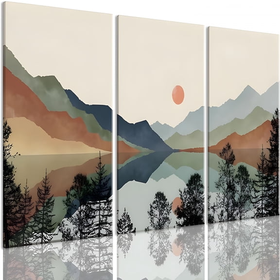 CCOCC Canvas Wall Art Framed Mountain Wall Art Set of 3 Boho Watercolor Nature Landscape Picture Decor Sun Forest Abstract Prints Artwork Painting for Living Room Bedroom Office 12"X16"