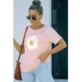 thumbnail image 4 of POGLIP Women's Pink Daisy Printed Striped Short Sleeve Crewneck T Shirt, 4 of 6