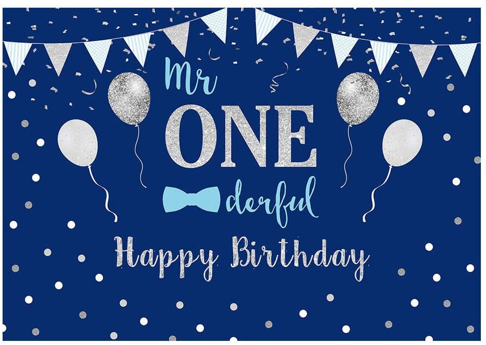 Boys 1st Birthday Mr Onederful Backdrop Blue Bow Tie Theme Photography Banner 