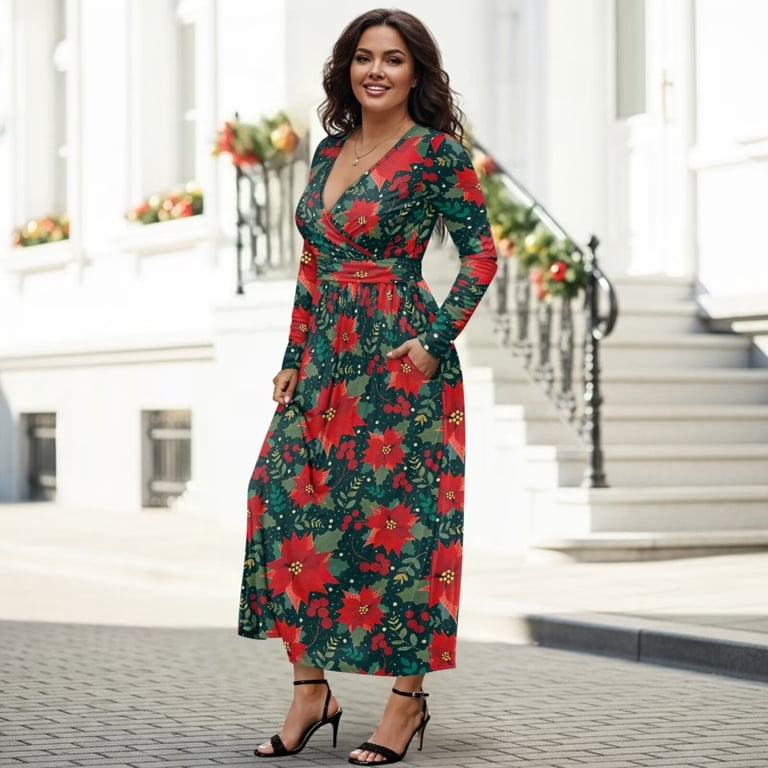 green emerald velvet dress Floral Print Autumn Rose Pattern 3/4 Sleeve Plus Size Dresses for Curvy  Women V-Neck Flowy Maxi Dress with Belt Size XL-6XL at Amazon Women's  Clothing store main image 0