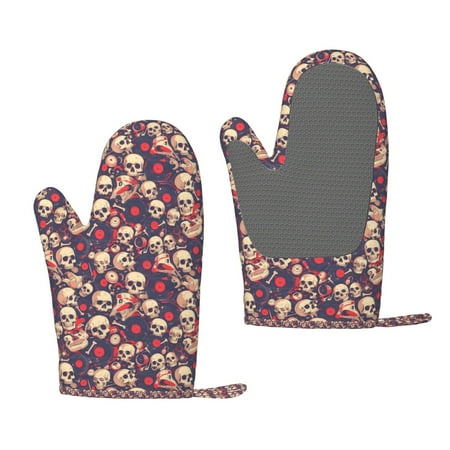 

Zeuib Skull rock music record Print Oven Mitts Oven Gloves with Non-Slip Silicone Heat and Slip Resistant Cooking Mitt Set for Cooking and Baking (2 Count)