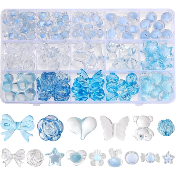 128pcs Transparent Acrylic Beads Mixed style Beads sets Mixed color 9~23x11~29.5x6~11.3mm Hole: 1.4~2.5mm 1box