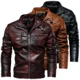 thumbnail image 2 of Chaqueta De cuero con cuello De piel extraíble para Hombre, abrigo ajustado De lana para motocicleta, rompevientos, invierno, 2024, 2 of 5