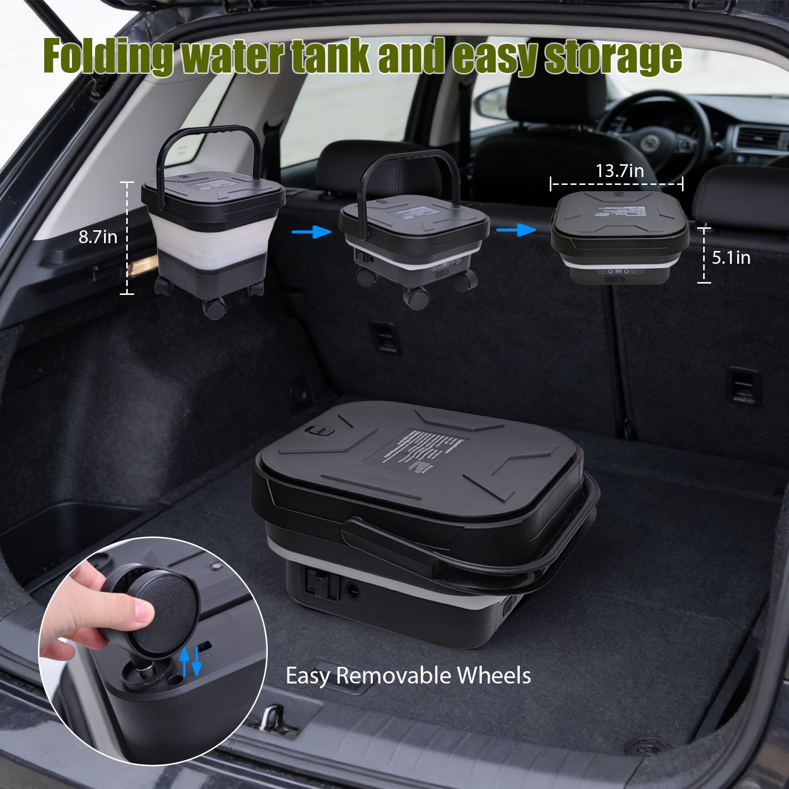 sunorchid Foldable Pressure Washer Electric Cordless w/3.4Gal Tank, 6-in-1 Nozzle, Max 580PSI, Portable Sprayer Washer for Car, Camping, Pet Cleaning, Garden