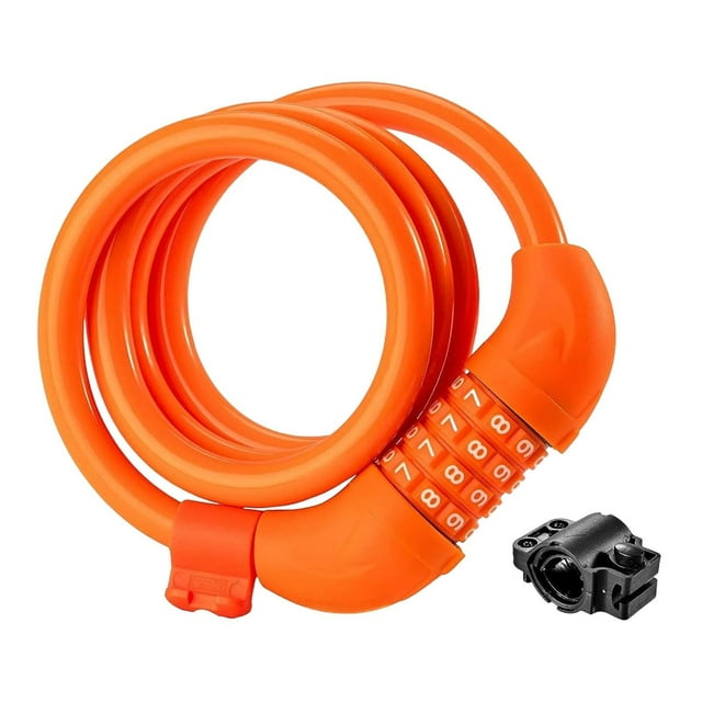 Candado de bicicleta con contraseña, equipo de bloqueo de códigos de 4 dígitos, candado de bicicleta de alta seguridad de 120cm para puerta, bicicleta Naranja