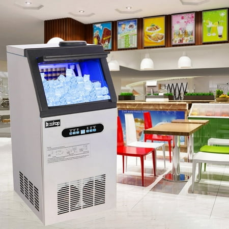 Zokop Commercial Ice Maker Machine 11-18 Minutes Quick Ice Making Cycle 150 lbs, 24h Storing Ice 24 lbs