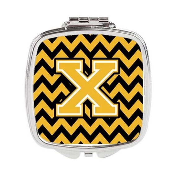 Carolines Treasures Letter X Chevron Black & Gold Compact Mirror - 3 x 0.3 x 2.75 in.