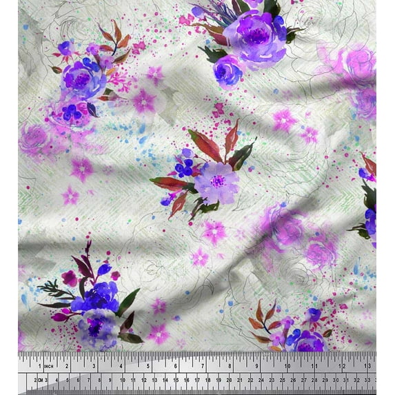 Soimoi Cotton Voile Fabric Leaves & Rose Flower Decor Fabric Printed Yard 56 Inch Wide