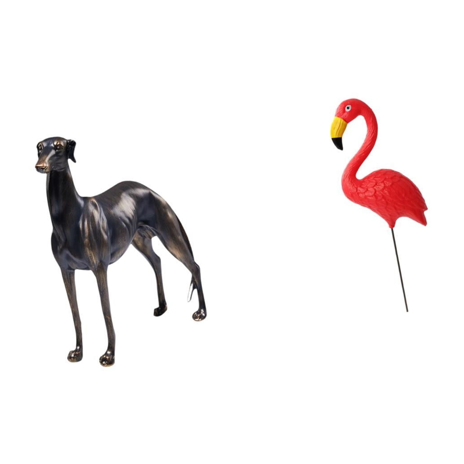 CarpNettore Dog Bird Statue Resin Animal Figurine Home Decor Table Centerpiece Sculpture Desk Figure for Living Room Hotel Christmas Yard Art Ornament Backyard Fairy Garden Accessories Flamingo