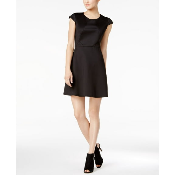 Bar III Short Sleeve Fit Flare Dress Deep Black L