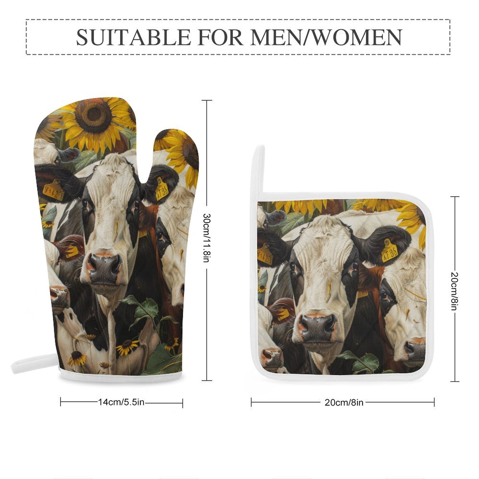 Farm Cows Oven Mitts And Pot Holders Sets of 4 Oven Gloves Set Potholders for Kitchen Cooking Baking Grilling Anti Scald Hot Pads And Heat Resistant