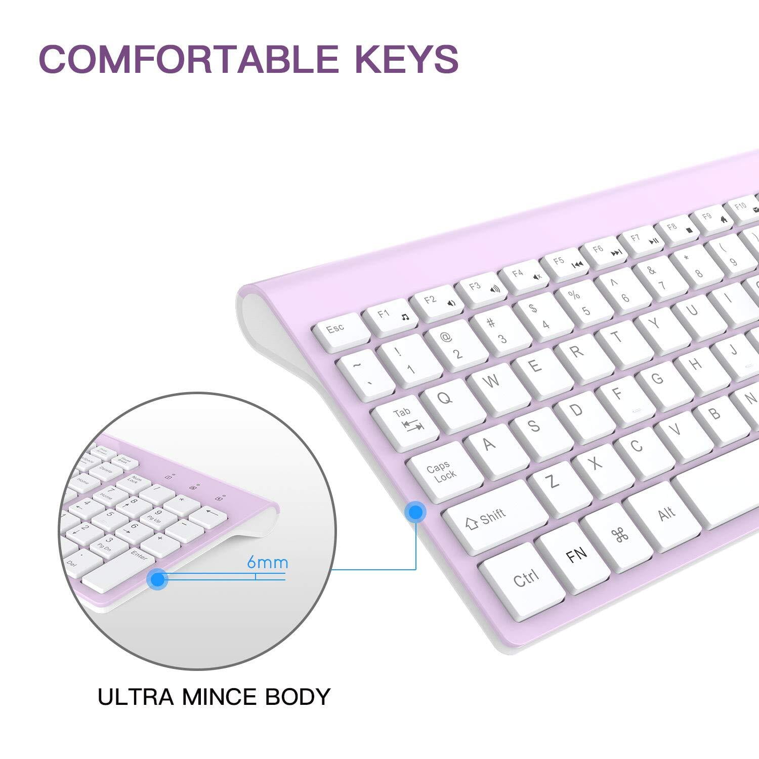 Wireless Keyboard and Mouse Combo, Cimetech Quiet Keyboard and Adjustable DPI Mouse Set, 2.4GHz USB Ultra Slim Silent Computer Keyboard and Mouse for Laptop, PC, Notebook, Desktop-Purple