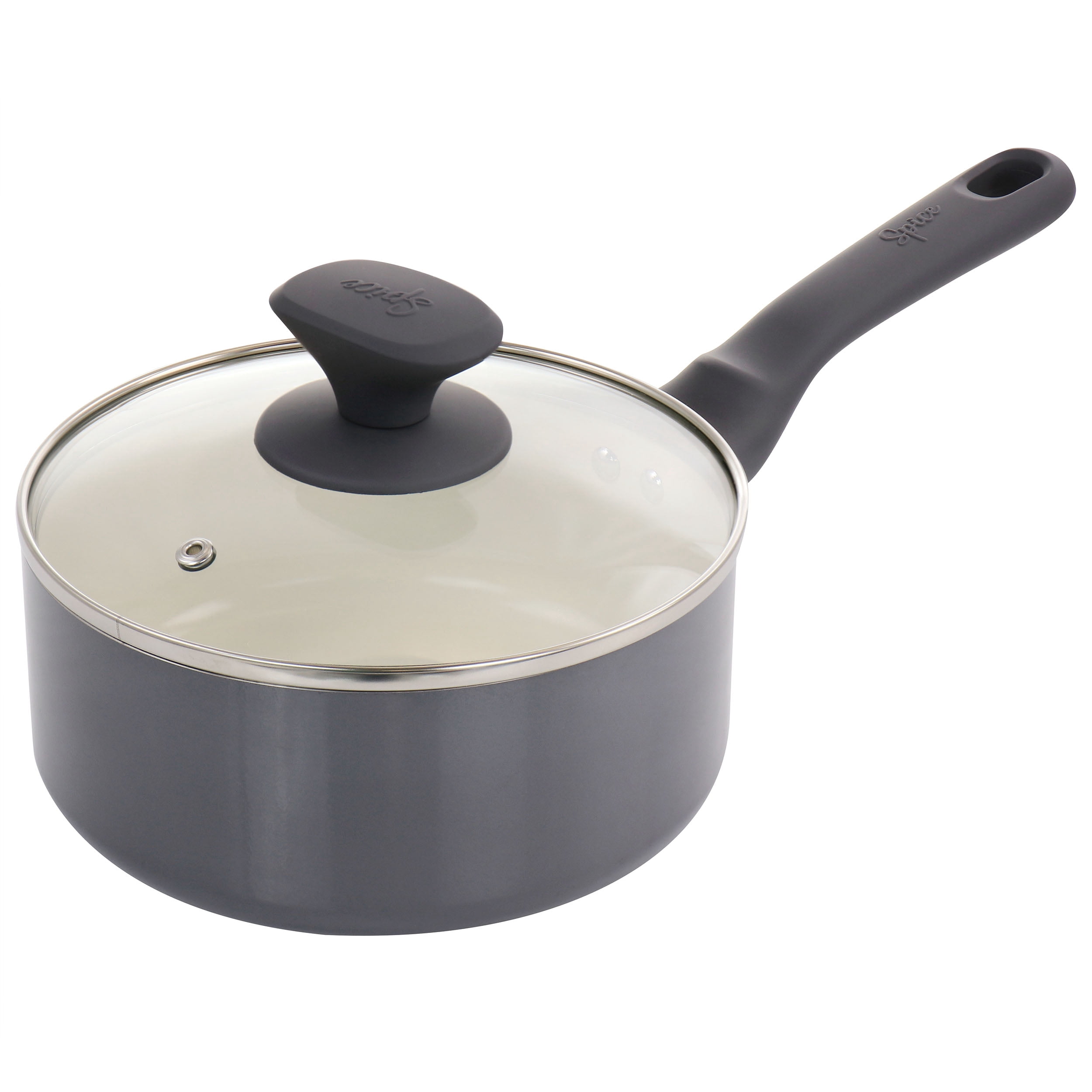 Spice by Tia Mowry Savory Saffron 7 Piece Ceramic Nonstick Aluminum Cookware Set with Nylon Utensils in Grey