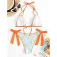thumbnail image 6 of ZAFUL Women Swimsuit Flower Print Whip Stitching Upside Down Bikini Swimwear Light Blue M, 6 of 8