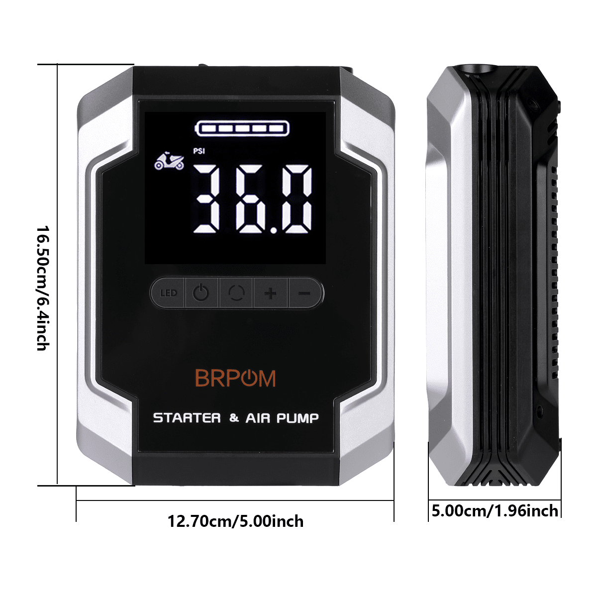 BRPOM 8500A Car Jump Starter with Air Compressor 150PSI, 10000mAh Portable Car Battery Jump Starter Box 12V (All Gas/10L Diesel), QC 3.0 Power Bank, LCD Display, LED Emergency Light, Jumper